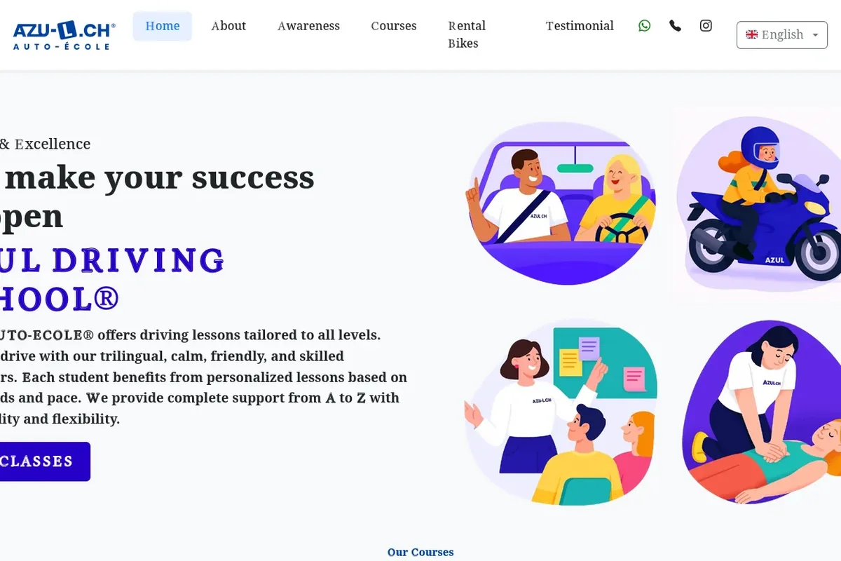 Azul driving school business website — custom web development by Malik Taleeb Shahbaz