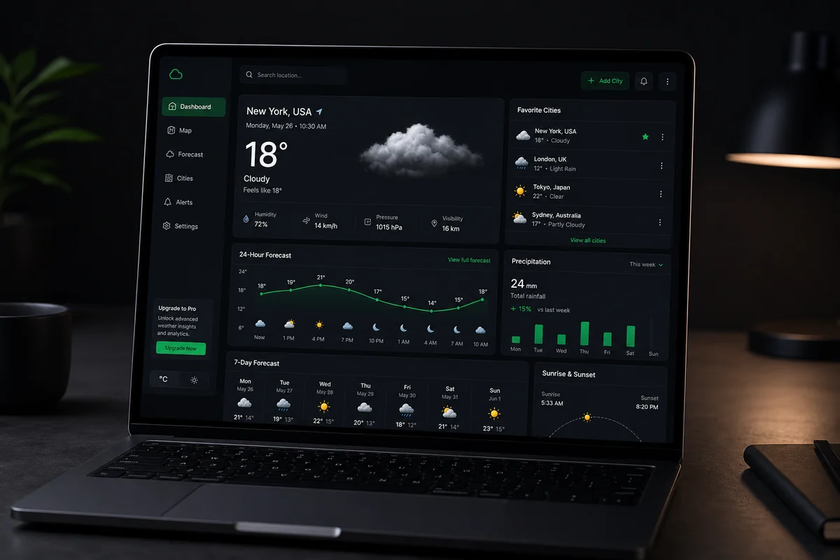 Vue.js weather dashboard — frontend software development with REST API integration