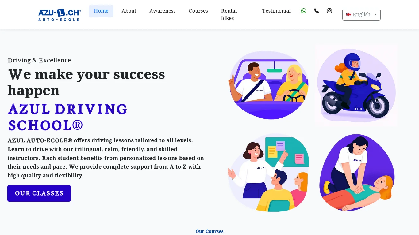 Azul driving school website, custom business website development by Malik Taleeb Shahbaz